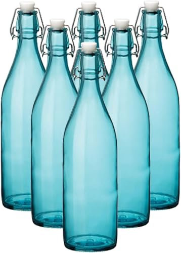 KWARE 6PCS Glass Bottles with Swing Top Brewing Bottles Airtight Preserve Bottles for Home Brewing Oil Vinegar Beer Wine Cider Soda 500ML (SKY BLUE)