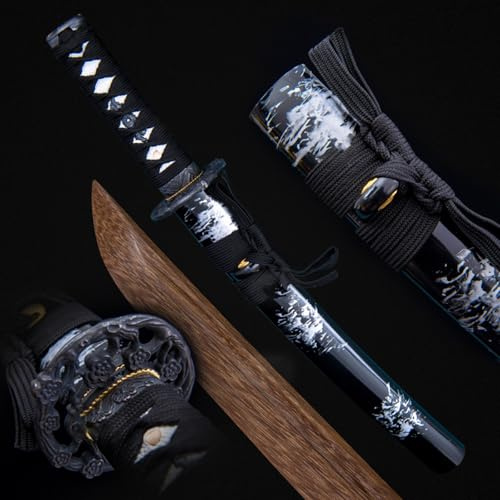 HJHUUA 53 cm Kurze Samuraischwerter aus Holz,Japanisches Wakizashi aus Holz,Katana aus natürlichem Wengeholz,handgefertigtes Bokken für Geschenke,Dekoration,Display,Cosplay,Requisiten