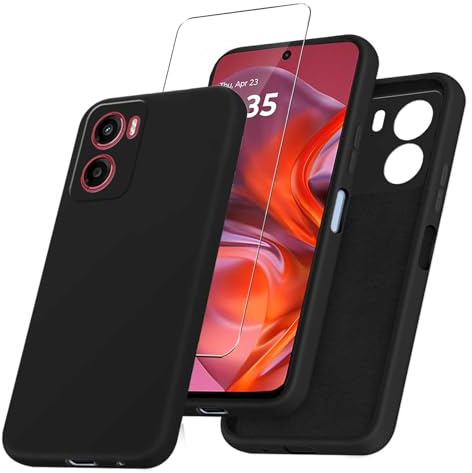 JDXHFF Funda para Motorola Moto G05 4G / E15 4G Negro con Vidrio Templado | Carcasa con 1 Piezas Protector de Pantalla Película Protectora - Silicona TPU Suave Caso Case Black
