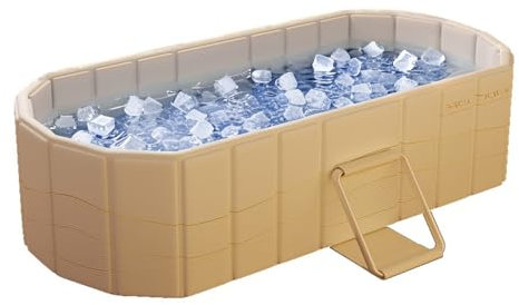 XUDREZ Hopfällbart badkar, bärbar bastu, spa, aromatiskt bad för 1–2 person, tjockt mellanlager, fristående och vikbart med lock, vikbart badkar för vuxna, barn, isbad och varmt bad 1,5 m, guld