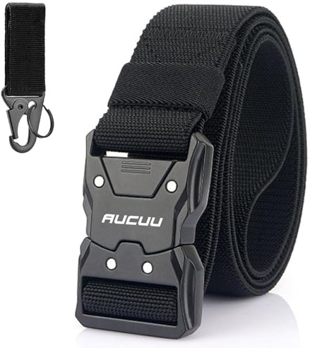 Aucuu cinturon tactico hombre, Cinturón de Lona de Nylon para Hombres, cinturón Táctico Militar, cinturóns de Nailon Ajustable para Viajes, Deportes y Uso Diario,Negro (Ancho 3.8 cm/largo 135cm)