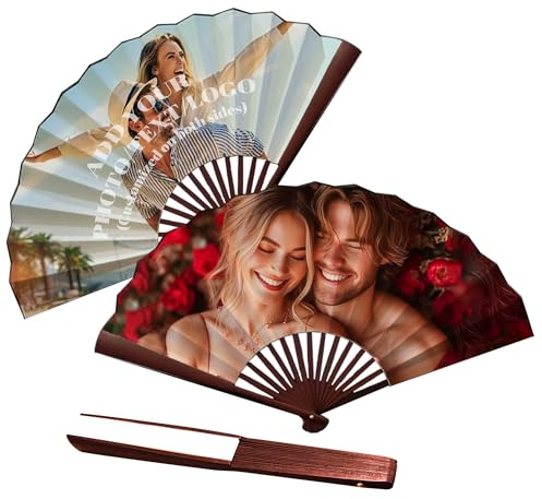Handfächer Personalisierte Fotos Fächer Hochzeit Handfächer Bambus Sommer Gastgeschenke zur Hochzeit der Originalität Personalisierte Geschenk Faltbare Dekorative Faltfächer (Rot)