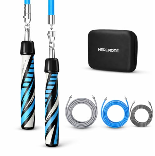 Hererope Weighted Jump Rope Interchangeable 1/6lb 1/4lb 1/2lb Heavy Duty Rope- Adjustable Length, Tangle Free, Smooth Ball Bearing, Golf Grade Grip, Skipping Rope for Weight Loss Fitness