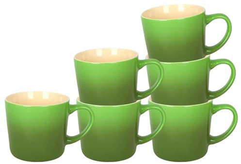 Argon Tableware 330ml New Bone China Ombre Mugs - Green - 6X Colourful Glazed Fine Ceramic Stoneware Pottery Coffee Tea Cup Set | Microwave & Dishwasher Safe