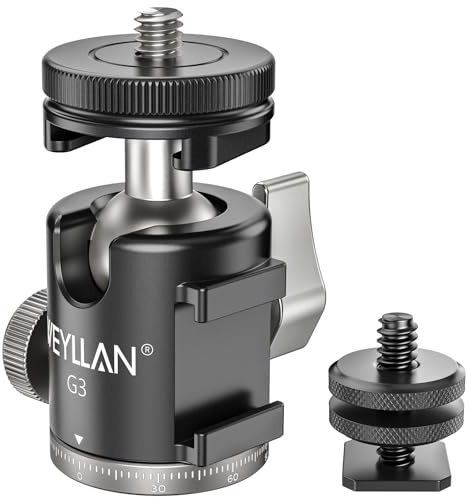 WEYLLAN Mini Rótula de Bola, Mini Cabezal de Trípode, 360° de Rotación con Cabezal de Bola, con Adaptador de Zapata Extraíble de 1/4, para Cámaras/Trípodes/Monitores/Luces/DLSR, Carga Máxima 3 kg