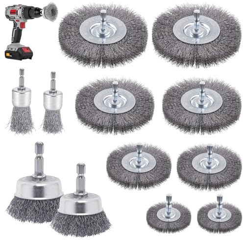 12 Stück Drahtbürste Bohrmaschine, 6mm Drahtbürste Akkuschrauber mit Sechskantstange Drahtbürsten Set, Stahlbürste Akkuschrauber für Schleifen, Polieren, Entrosten, Reinigen und Vibrationsdämpfen