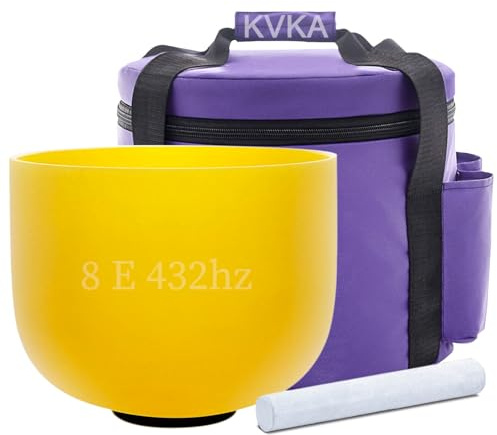 KVKA 20cm Klangschalen, 432Hz Chakra Klangschale für Yoga Meditation Sound Healing Entspannung Stressabbau mit Tragetasche (E note - Gelb)