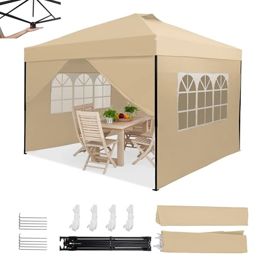 Homedemo Pop Up Pavillon 3x3, Faltpavillon 3x3 Wasserdicht Stabil Winterfest, UV-Schutz 50+ Faltbarer Pop up Pavillons, Höhenverstellbar partyzelt, Gartenpavillon für Party, Khaki