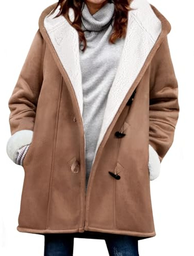Yuson Girl Cappotto Donna Invernale Elegante Cappotto Giubbotto Scamosciata Felpe con Cappuccio Media Lugghezza Giacca Caldo Cappotto Casual Outwear Hoodies Inverno Giubbotti(Cachi, L)