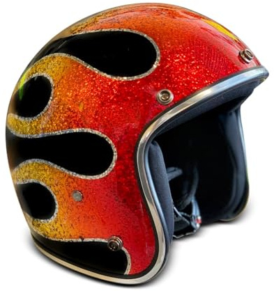 ALPHA SPEEDS – Jet Helm Motorrad Fiberglas Schale Offener Helm Biker Helm Abnehmbares Innenfutter Chopper Helm Super Falke Helm Rote Flamme