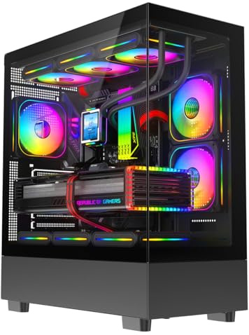 Gaming PC Tower, Intel Core i7-3770, 16GB RAM, GT 730 2GB Graphics, 1TB HDD + 256GB SSD, Windows 11, Black 9 Fan Glass RGB Case – High Performance Setup