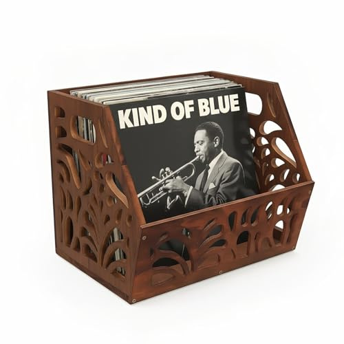 D-werack Vintage Vinyl Record Storage, Album Holder Storage 60+ LPs, Classic Vinyl Organizer Cube, Wooden Crate Box for Record Magazine Display (Patent Pending)
