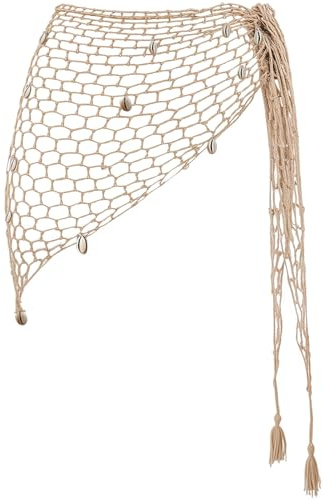 Gonna Rete Donna, Triangolare Gonne Pareo da Spiaggia Corta, Sexy Gonna a Rete da Spiaggia Scialle all'uncinetto Con Conchiglia, Traforata Copricostume da Bagno Uncinetto per Carnevale, Cosplay (A)