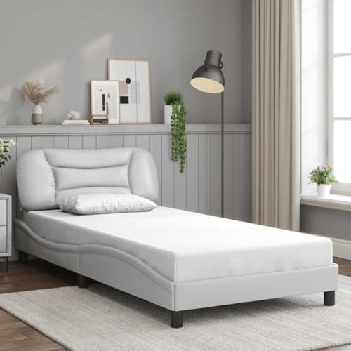 Frdhee Einzelbett Daybett,Bettgestell ohne Matratze Weiß 100x200 cm Kunstleder,Bettrahmen für Schlafzimmer Gästezimmer