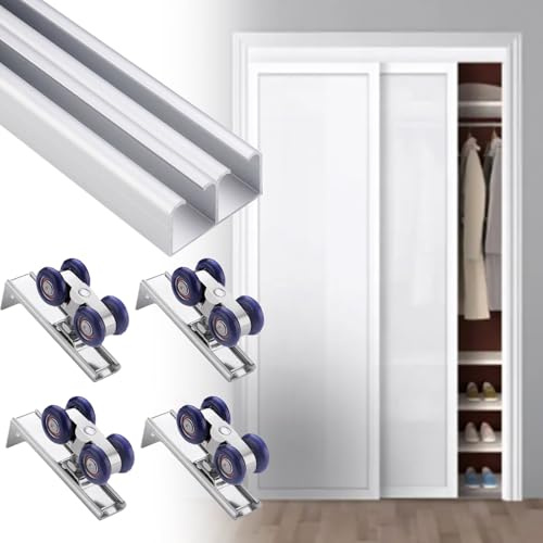 Binario per Porta Scorrevole dell'Armadio con Binario a Scatola, Kit Hardware per Porta del fienile Bypass, Sistema di binari in Alluminio Resistente per Porte di Guardaroba/Cabina