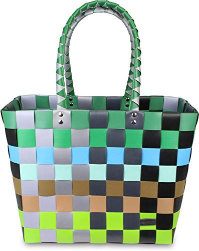 normani® Einkaufstasche Shopper geflochten aus Kunststoff - robuster Strandkorb Vintage Style 38cm x 25cm x 28cm Classic/Element Einheitsgröße