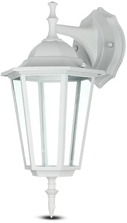 V-TAC Applique murale d'extérieur alimentée par secteur - Lampe de porche au design classique - E27 - Puissance maximale : 40 W - Étanche IP44 - Pour patio, porte, allée [vers le bas - Blanc mat]