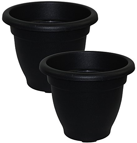 2 x Simpa® Ebony/Black Round Plastic Garden Planter Indoor & Outdoor Flower / Plant Pot - 30cm diameter