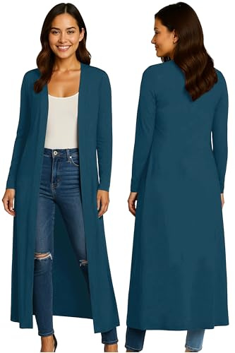 Re Tech UK Ladies Womens Maxi Plus Size Long Cardigans for Women UK Collared Top Long Full Sleeve Floaty Women's Cardigans Coatigans Sizes 8-26 | Long Sleeve - Plus Size Available - Soft Jersey Fabric - Great for Layering