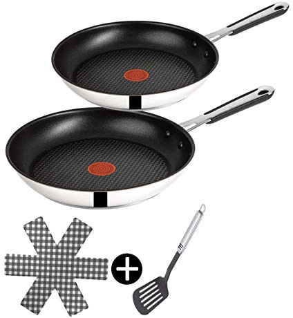 Tefal E30 Jamie Oliver Pfannenset Induktion 4 tlg -SET9- Edelstahl Pfanne 28 cm groß + Pfanne 24 cm, Bratpfannen hoch, Antihaft-beschichtet, hohe Gleitfähigkeit + Kratzfest