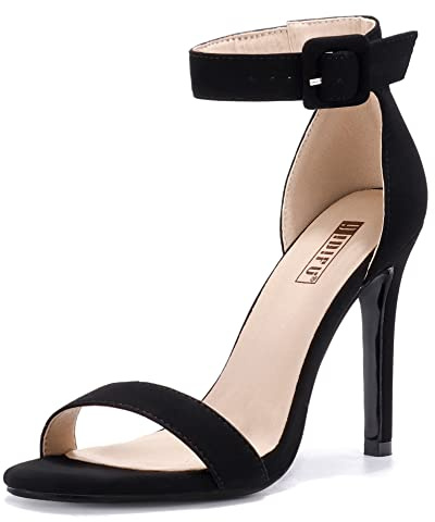 IDIFU Women's Black Gold Nude High Heel Stiletto Sandals Open Toe Dressy Wedding Party Shoes Heels for Women (Black Nubuck, 7MUS)