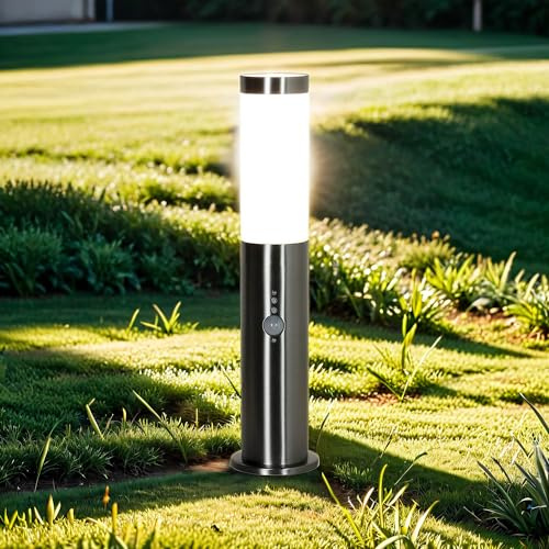 Luminaire de chemin avec détecteur de mouvement en acier inoxydable argenté IP44 entrée jardin H : 56 cm GU10 moderne non-éblouissant lampe extérieure capteur BRIGHTON