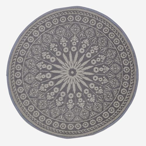 Homescapes Outdoor Teppich wetterfest, runder Gartenteppich grau mit Mandala-Muster, beidseitig verwendbar, regenfest & abwaschbar für Balkon, Terrasse, Garten, Camping & Indoor, 170 cm