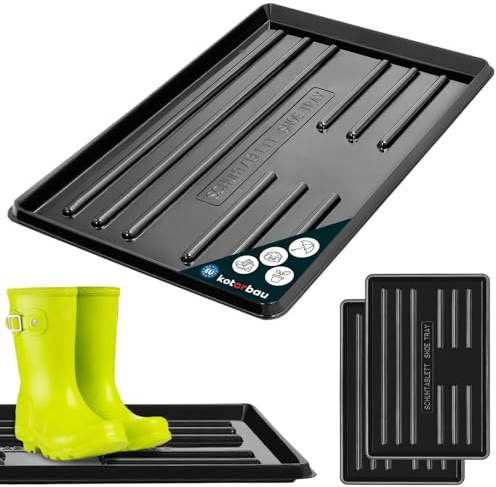 KOTARBAU® 2 pz. Tappetino Scarpe Ingresso - 60 x 40 cm - Vassoio Antigoccia - Plastica - Nero - Poggia Scarpe - Antigoccia - Facile da Pulire - Impermeabile
