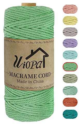 Uiopa Makramee Garn 3mm x 100m, Natürlicher Baumwollgarn, Baumwollseil Baumwollkordel, Makramee-garn Farbig Geflochten Kordelseil für DIY Handwerk Basteln, Wandbehang, Hängepflanze (Aquagrün)