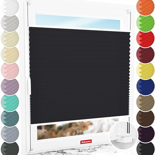 Schuette® Plissee ohne Bohren ● Premium Kollektion: Silesian Coal (Schwarz) ● 20x80cm (Breite x Höhe) ● Suprafix Faltrollo X Klemmfix Rollo ● Blitzschnelle Montage inkl. Video