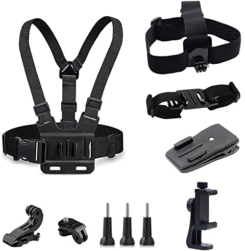 Mobile Phone Chest Mount Harness + POV Iphone Holder + Head Strap + Helmet Strap Clip Kit for GoPro Hero 11/10/9/8/7/6/5/, Session, SJCAM, AKASO, Campark, YI Action Camera