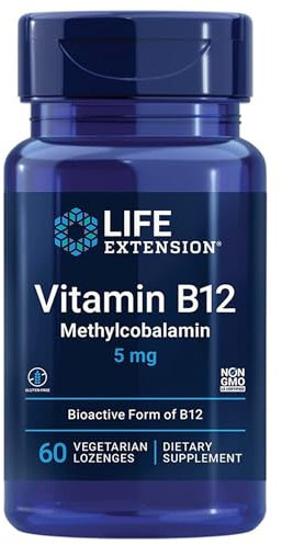 Life Extension, Methylcobalamin (Vitamine B12), Dépôt, 1 Comprimé tous les 10 Jours, 5000mcg, 60 Comprimés à Sucer Végétaliens, Sans Gluten, Végétarien, Sans Soja, Sans OGM