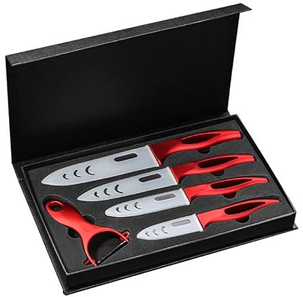 Welikekitchen Keramikmesser Messer Geschenkset 5. Teilig. Profi Qualität 10 Jahre Garantie, schwarz-rot
