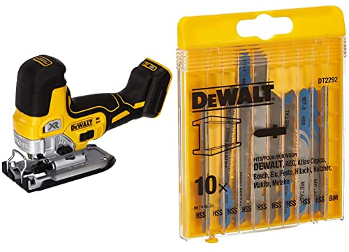DeWalt DCS335N-XJ 18V XR Li-Ion Cordless Brushless Grip Jigsaw Body Only & DT2292-QZ DT2292-QZ-Conjunto 10 hojas Sierra de calar-Metal