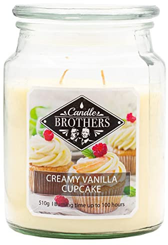 Candle-Brothers Große Duftkerze im Glas mit Deckel | Creamy Vanilla Cupcake | Duftkerze Vanille | Kerze 2 Docht | Kerze lange Brenndauer | Geschenk für Frauen
