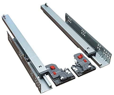 Ram Industrie Q50 Paire de coulisses invisibles pour tiroir, sortie totale, fermeture soft, avec accrochages (550 mm)
