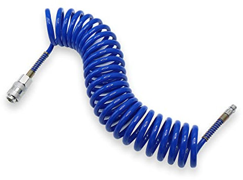 CCLIFE 1/4 PU Tubo d'aria a molla 5m Tubo d'aria a spirale PU Tubo flessibile pneumatico per linea d'aria o trasferimento di fluidi, con limitatore di curvatura Attacco rapido e spina