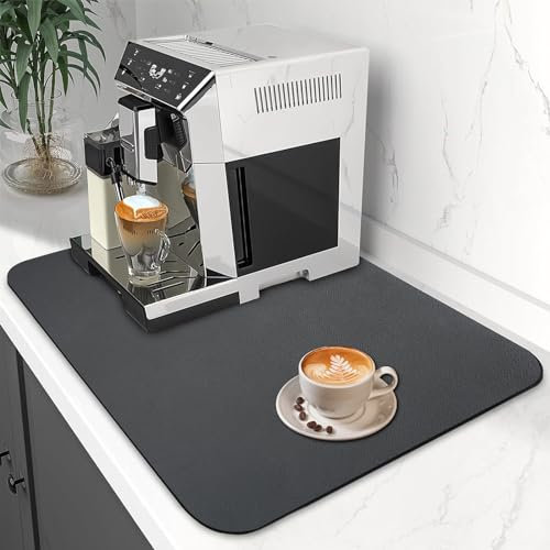 Mafagwre Abtropfmatte Geschirr, 40 x 50cm Kaffeemaschine Abtropfmatte, 5.5MM dick Unterlage Kaffeemaschine, Schnelltrocknend Barmatte, Napfunterlage Hund Katzen, pülbeckeneinlage für Küche(Dark Grau)