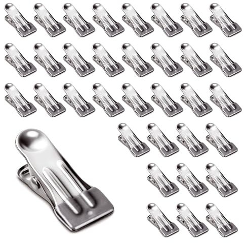 Wäscheklammern Edelstahl 35 Stück Klammern Metall rutschfeste Wäscheklammer Stabil Ohne Abdruck Klammer Klein metallklammern für Kleidung, Handtuch, Socken, Papierdateien, Snacks Seal, Fotos (Grau)