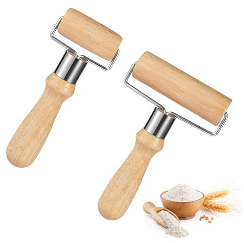 VOSSOT Rodillo de madera, 2 unidades de rodillo pequeño y mediano, rodillo de madera para niños, rodillo de masa para niños, rodillo de masa para fondant, pizza, pasteles, pasta de pasta y masa corta
