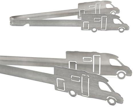 Grill-Zangen.de Motiv Wohnmobil Grillzange, spülmaschinengeeignet, Geschenkidee, Männergeschenk, Geschenk für Camper, Silber, Edelstahl, 31 cm, 1 Stück