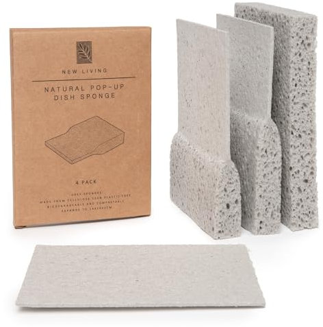 Spugna Ecologica Pop Up in Cellulosa Naturale | 4 o 8 Pezzi | Grandi Dimensioni 14 x 10 x 2 cm | Biodegradabile Compostabile | Lunga Durata