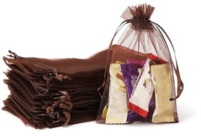 Whakano 20 Stück Bunt Organzasäckchen mit Kordelzug,Organzabeutel,Schmuckbeutel,GeschenkSack,für Hochzeit Geburtstag Süßigkeiten Schmuck Geschenkverpackung Party Mit Schnur,Braun,10x15cm