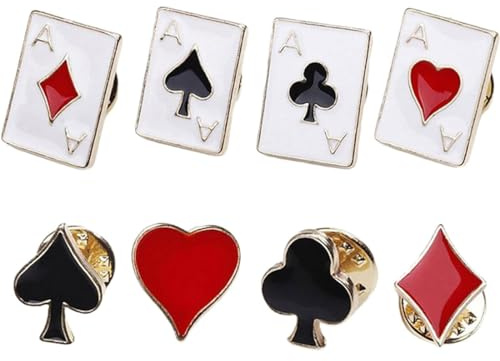 8 st Poker Broscher, Damskjorta Brosch, Spelkort Kragstift, Spader Hjärtan Brosch, för Män, Kvinnor, Sjal, Lapel, 1, Metall, Ej tillämpligt