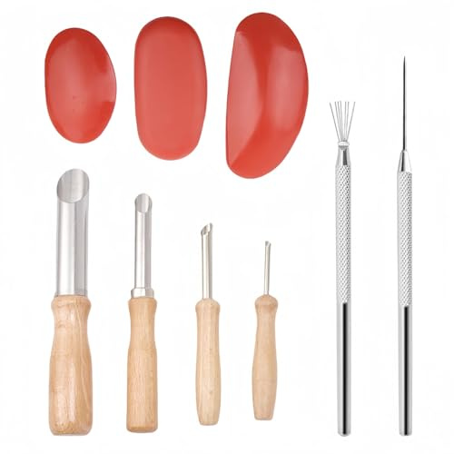 Accfore 3 Sizes Rubber Pottery Clay Ribs+4 Stainless Steel Circular Clay Hole Cutters+1 Clay Ceramic Needle + 1 Feather Wire Texture Detail Tools Crafts for Sculpting Texturing Artists Modeling Potter