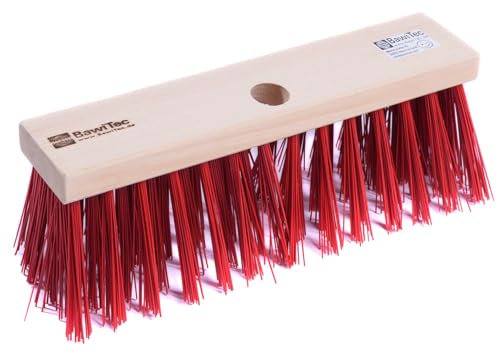 BawiTec Straßenbesen Basic 30cm Breit mit Standard-Stielloch Lange robuste Elaston-Kunststoff-Borsten ohne Stiel für Haus Hof Garten als Gartenbesen Straßenschrubber Besen Kehrbesen rot