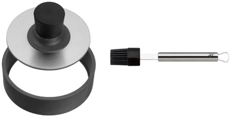 WMF BBQ Burgerpresse Edelstahl 12,5 cm & Profi Plus Silikon-Backpinsel 20 cm, Cromargan Edelstahl