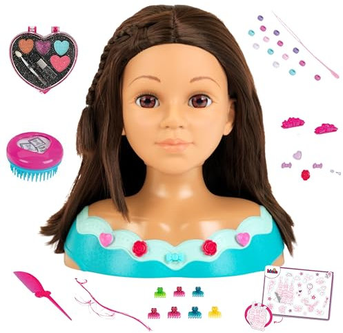Theo Klein 5201 Schmink- und Frisierkopf Mia I Inkl. Kosmetikherz und Haarschmuck I Wasch- und kämmbares Haar I Maße: 23,5 cm x 13 cm x 27 cm I Spielzeug für Kinder ab 3 Jahren