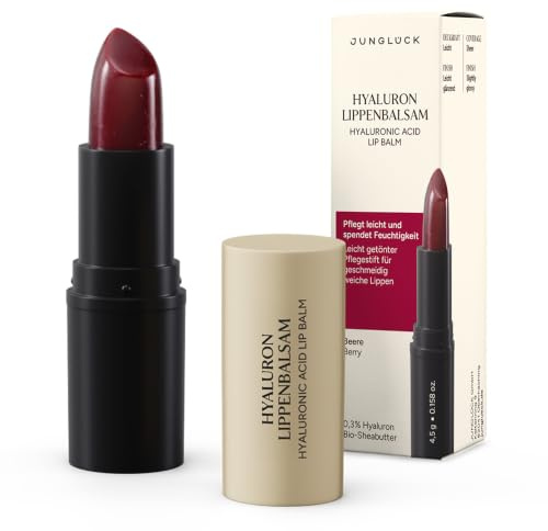 JUNGLÜCK Hyaluron Lippenbalsam Beere – pflegt trockene & spröde Lippen | Getönter Pflegestift für geschmeidig weiche Lippen schützt wirksam vor trockenen Lippen, pflegt langanhaltend - Vegan