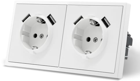 MVAVA Schuko Steckdose EU-Standard, 2 Fach Unterputz Steckdose, Einfache Installation, 80mm × 150mm Steckdosen, 3-Draht Erforderlich, Weiß